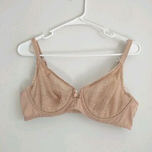 Le Mystere Delphine Bra 38C Beige Floral Full Fit Underwire Lace Sheer Bow